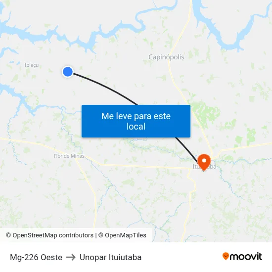 Mg-226 Oeste to Unopar Ituiutaba map