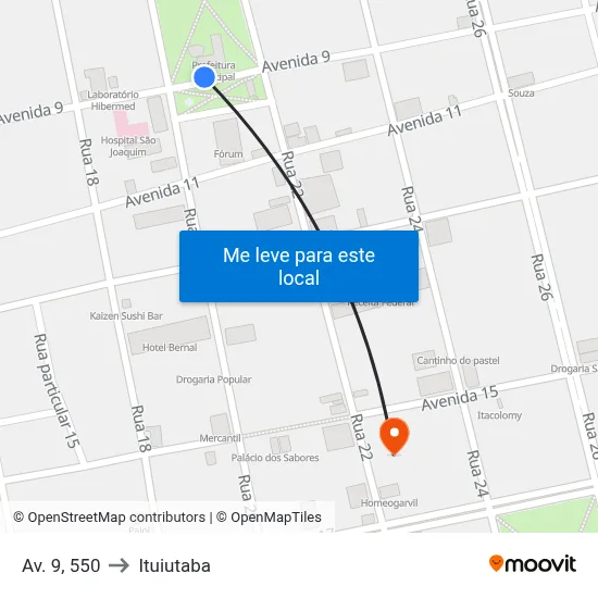 Av. 9, 550 to Ituiutaba map