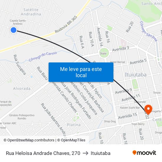 Rua Heloísa Andrade Chaves, 270 to Ituiutaba map