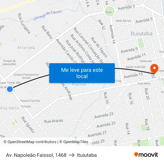 Av. Napoleão Faissol, 1468 to Ituiutaba map