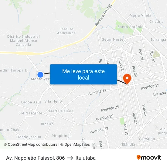 Av. Napoleão Faissol, 806 to Ituiutaba map