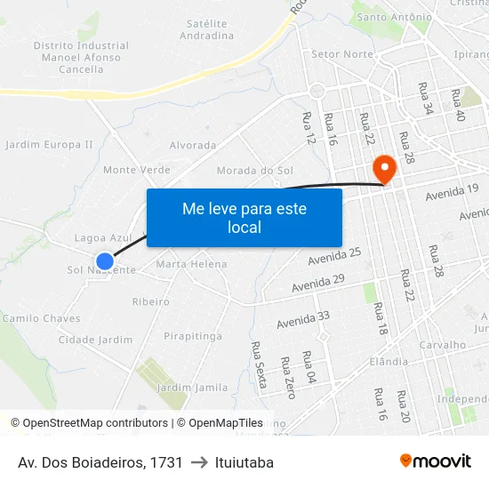 Av. Dos Boiadeiros, 1731 to Ituiutaba map