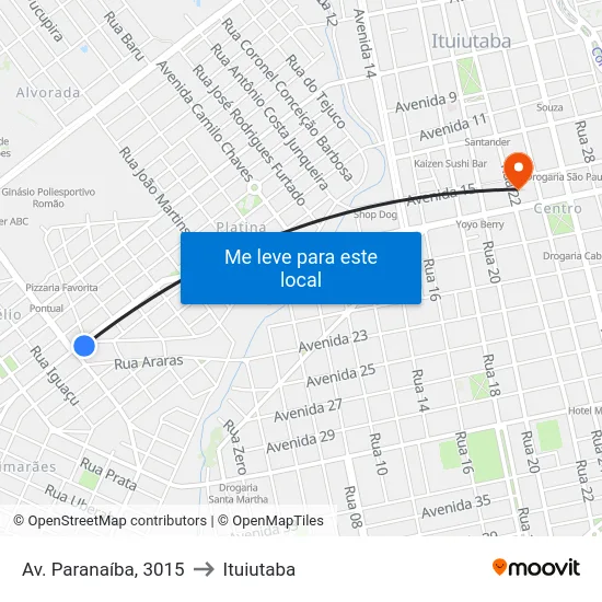 Av. Paranaíba, 3015 to Ituiutaba map