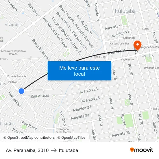 Av. Paranaíba, 3010 to Ituiutaba map