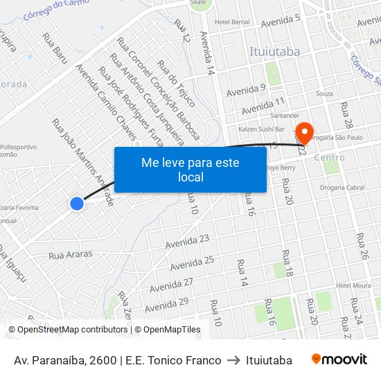 Av. Paranaíba, 2600 | E.E. Tonico Franco to Ituiutaba map