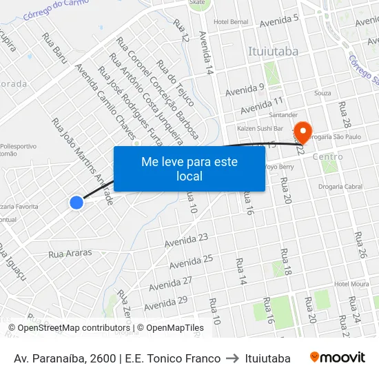Av. Paranaíba, 2600 | E.E. Tonico Franco to Ituiutaba map