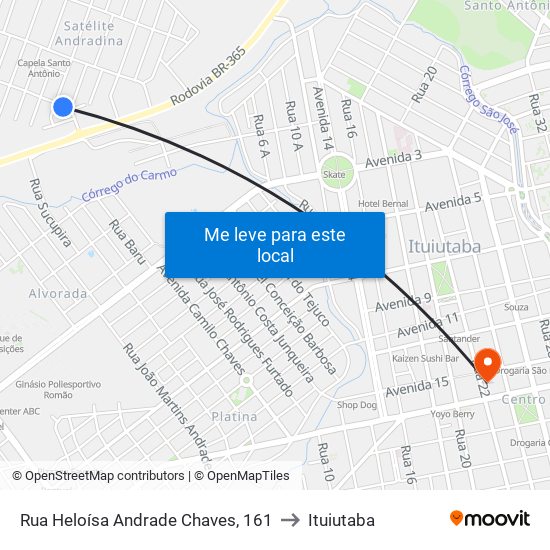 Rua Heloísa Andrade Chaves, 161 to Ituiutaba map