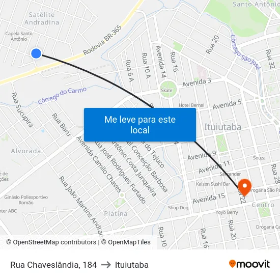Rua Chaveslândia, 184 to Ituiutaba map