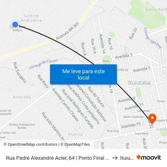 Rua Padre Alexandre Acler, 64 | Ponto Final Do Satélite Andradina to Ituiutaba map
