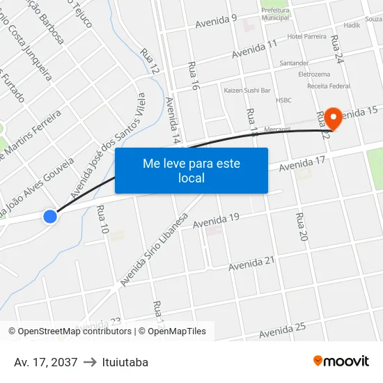 Av. 17, 2037 to Ituiutaba map