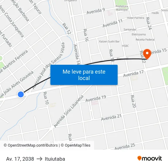 Av. 17, 2038 to Ituiutaba map