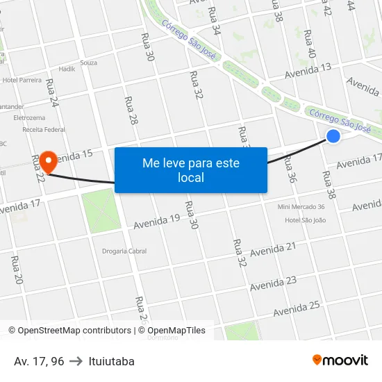 Av. 17, 96 to Ituiutaba map