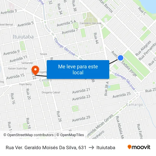 Rua Ver. Geraldo Moisés Da Silva, 631 to Ituiutaba map