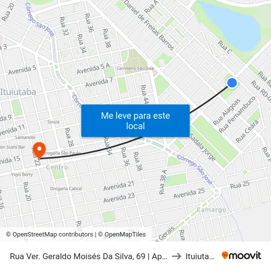 Rua Ver. Geraldo Moisés Da Silva, 69 | Apae to Ituiutaba map