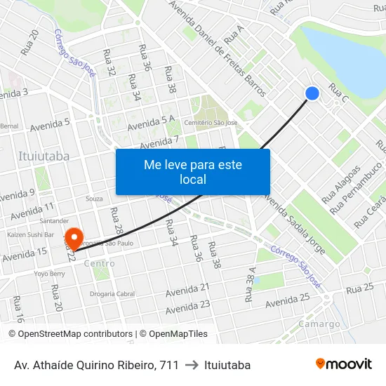 Av. Athaíde Quirino Ribeiro, 711 to Ituiutaba map