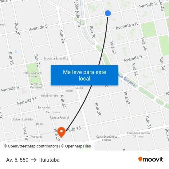 Av. 5, 550 to Ituiutaba map