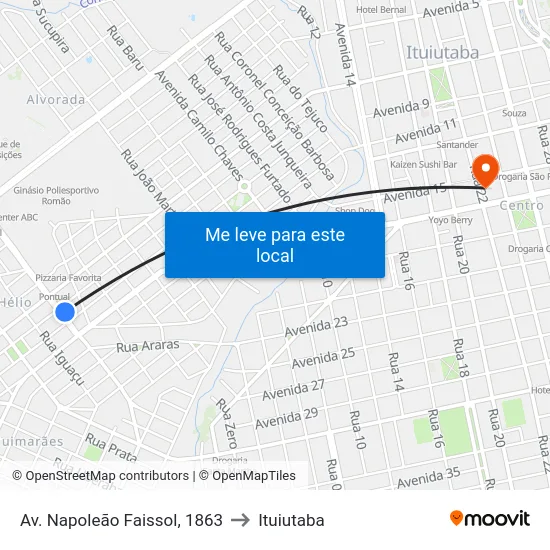 Av. Napoleão Faissol, 1863 to Ituiutaba map