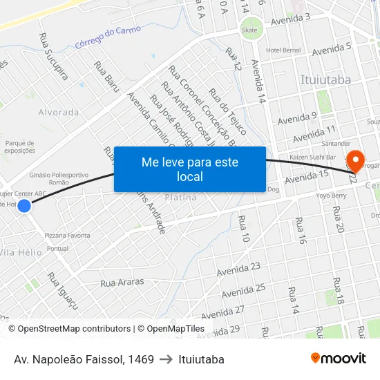 Av. Napoleão Faissol, 1469 to Ituiutaba map