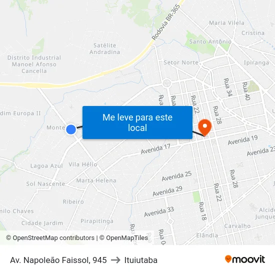 Av. Napoleão Faissol, 945 to Ituiutaba map