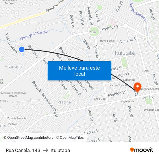 Rua Canela, 143 to Ituiutaba map
