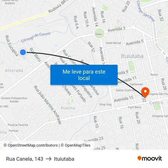 Rua Canela, 143 to Ituiutaba map