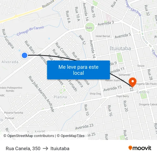 Rua Canela, 350 to Ituiutaba map