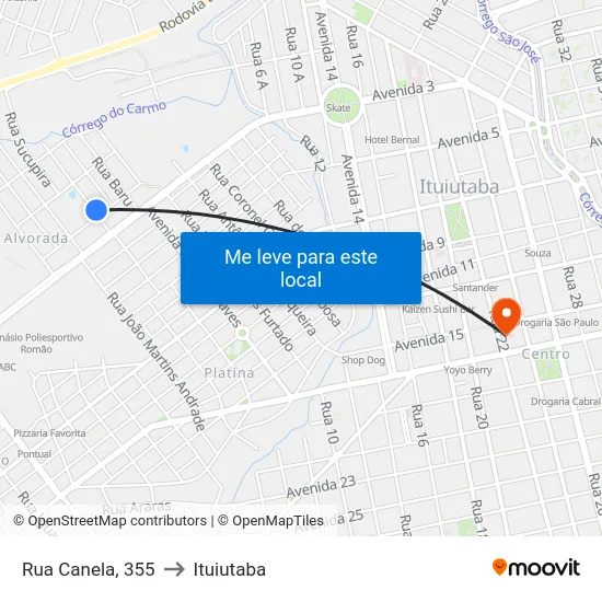 Rua Canela, 355 to Ituiutaba map