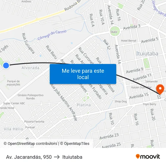 Av. Jacarandás, 950 to Ituiutaba map