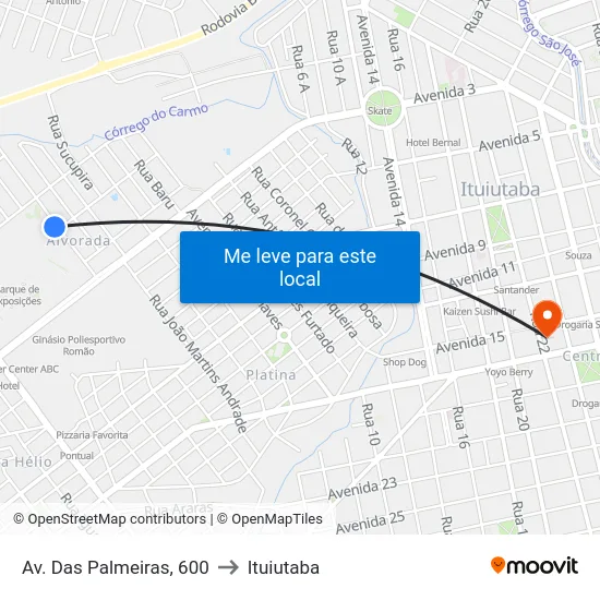 Av. Das Palmeiras, 600 to Ituiutaba map