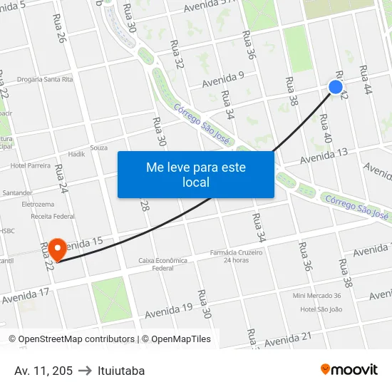 Av. 11, 205 to Ituiutaba map