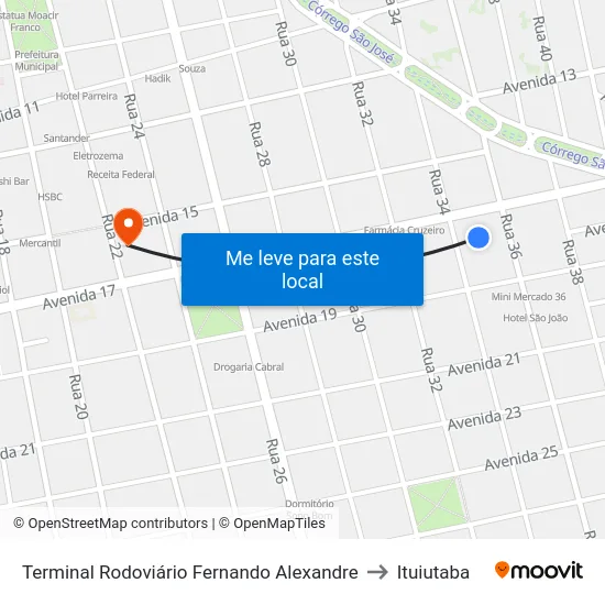Terminal Rodoviário Fernando Alexandre to Ituiutaba map