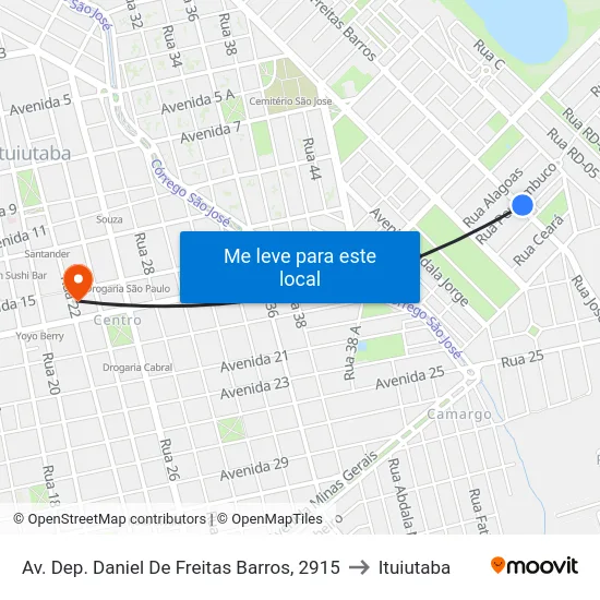 Av. Dep. Daniel De Freitas Barros, 2915 to Ituiutaba map