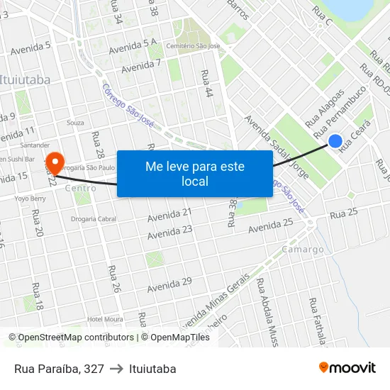 Rua Paraíba, 327 to Ituiutaba map