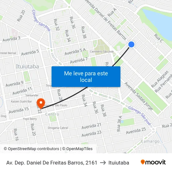 Av. Dep. Daniel De Freitas Barros, 2161 to Ituiutaba map