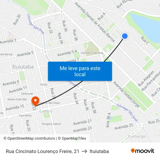 Rua Cincinato Lourenço Freire, 21 to Ituiutaba map