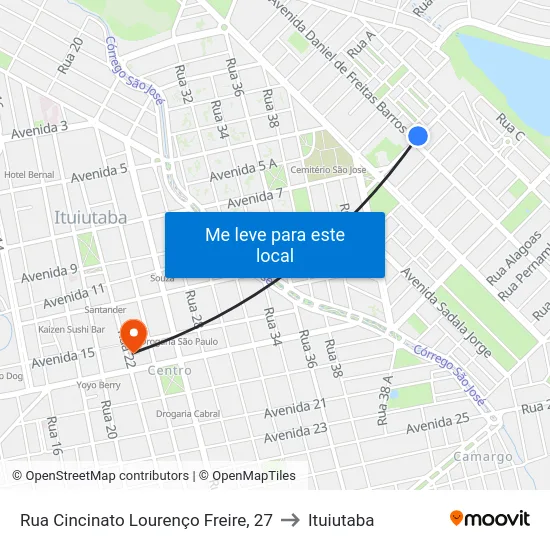 Rua Cincinato Lourenço Freire, 27 to Ituiutaba map