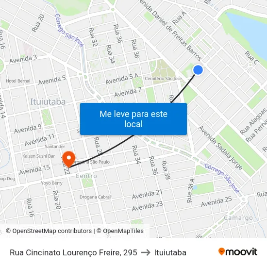 Rua Cincinato Lourenço Freire, 295 to Ituiutaba map