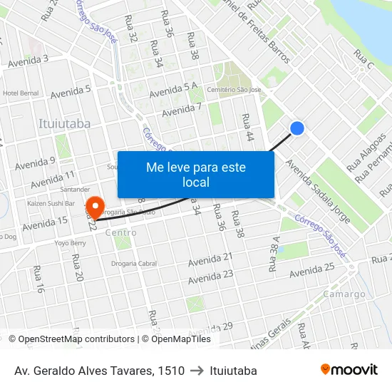 Av. Geraldo Alves Tavares, 1510 to Ituiutaba map