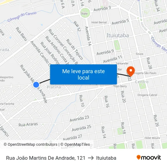 Rua João Martins De Andrade, 121 to Ituiutaba map