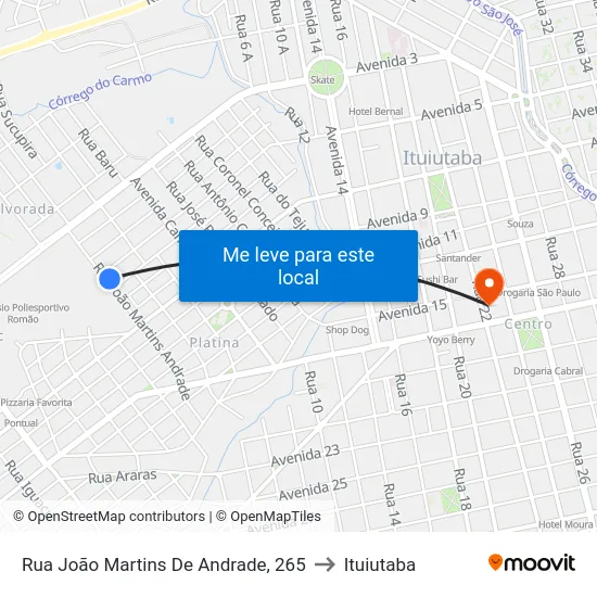 Rua João Martins De Andrade, 265 to Ituiutaba map