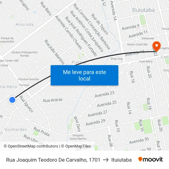 Rua Joaquim Teodoro De Carvalho, 1701 to Ituiutaba map