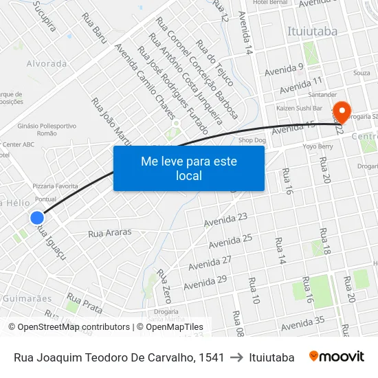 Rua Joaquim Teodoro De Carvalho, 1541 to Ituiutaba map