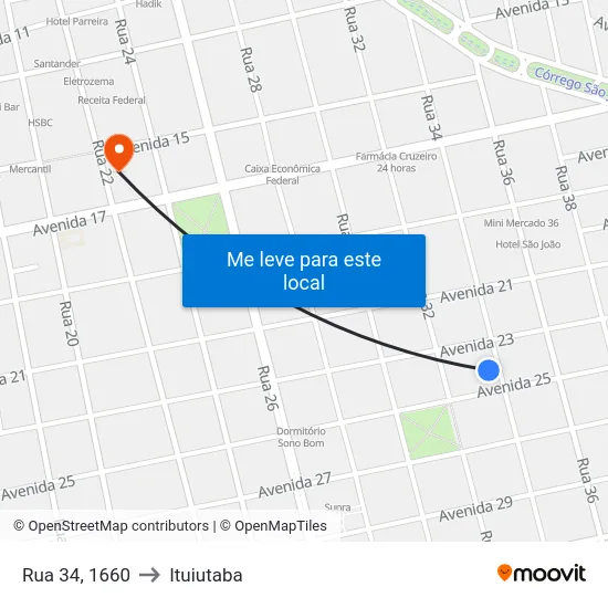 Rua 34, 1660 to Ituiutaba map