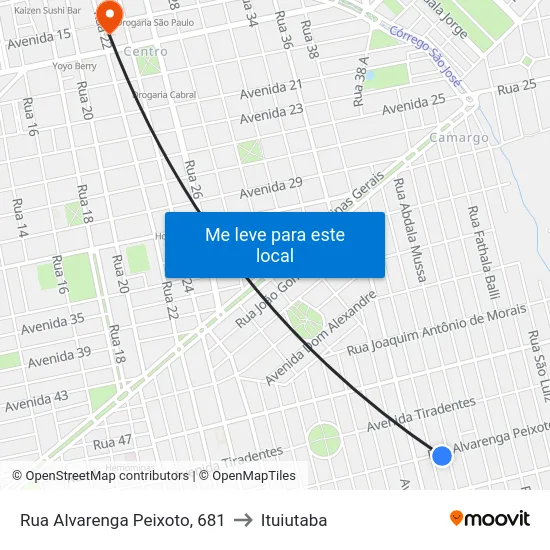 Rua Alvarenga Peixoto, 681 to Ituiutaba map