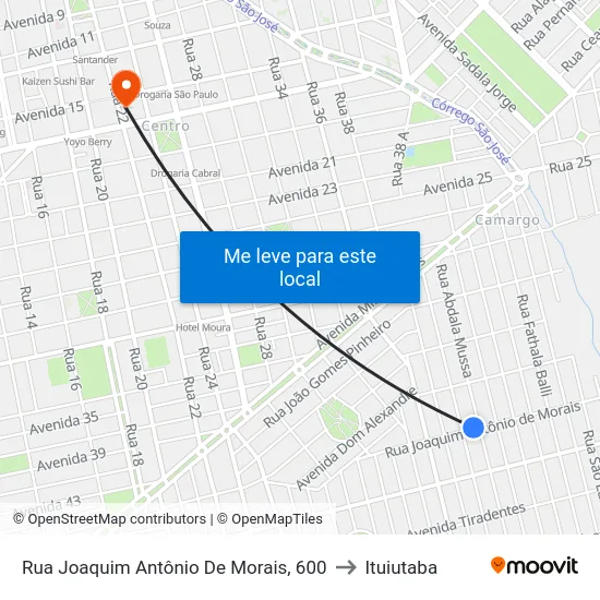 Rua Joaquim Antônio De Morais, 600 to Ituiutaba map
