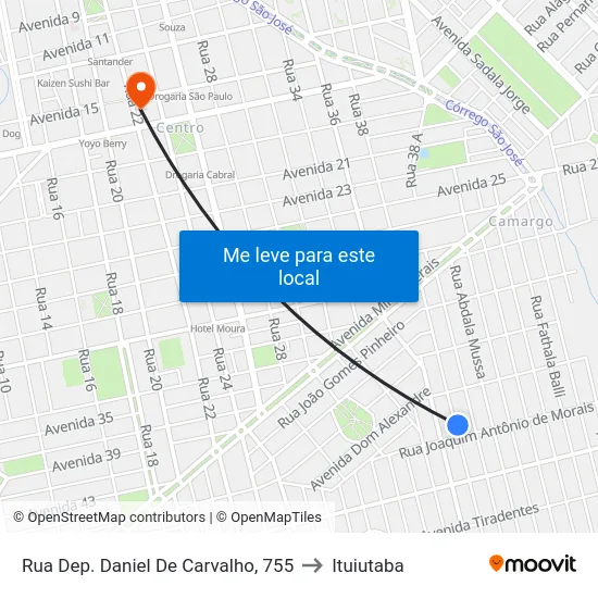 Rua Dep. Daniel De Carvalho, 755 to Ituiutaba map