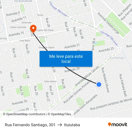 Rua Fernando Santiago, 301 to Ituiutaba map