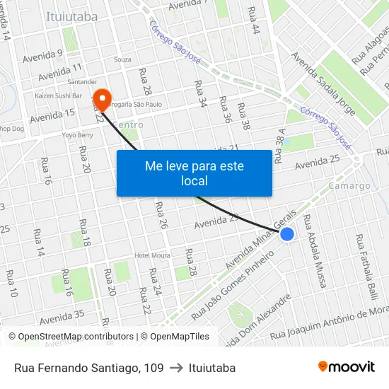 Rua Fernando Santiago, 109 to Ituiutaba map