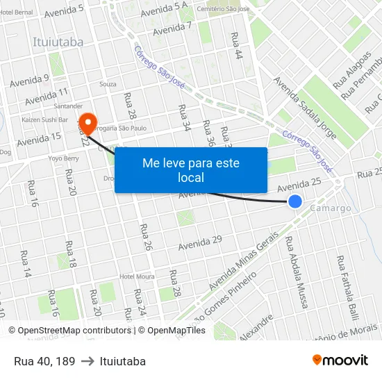 Rua 40, 189 to Ituiutaba map