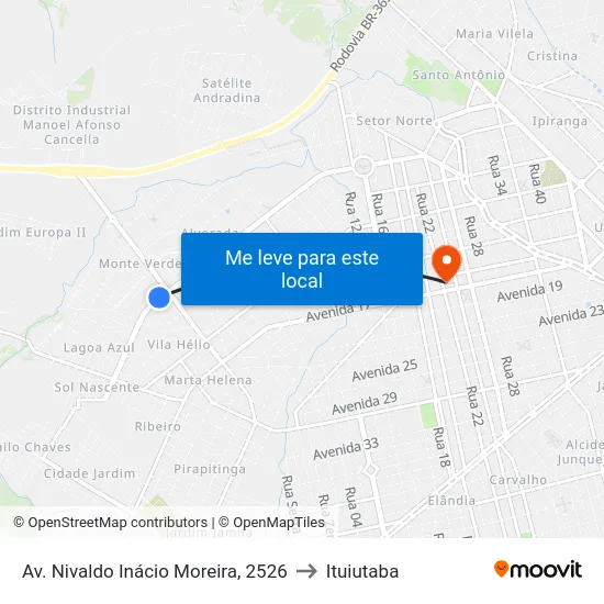 Av. Nivaldo Inácio Moreira, 2526 to Ituiutaba map